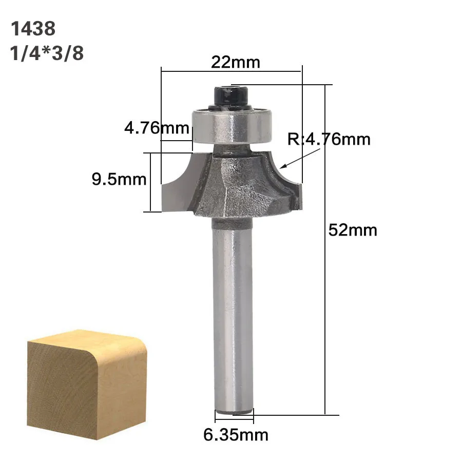 1PC Round Corner Cutter 6.35/12.7mm Handle Alloy Woodworking R Chamfering Cutter Computer Engraving Machine Slotting Cutter
