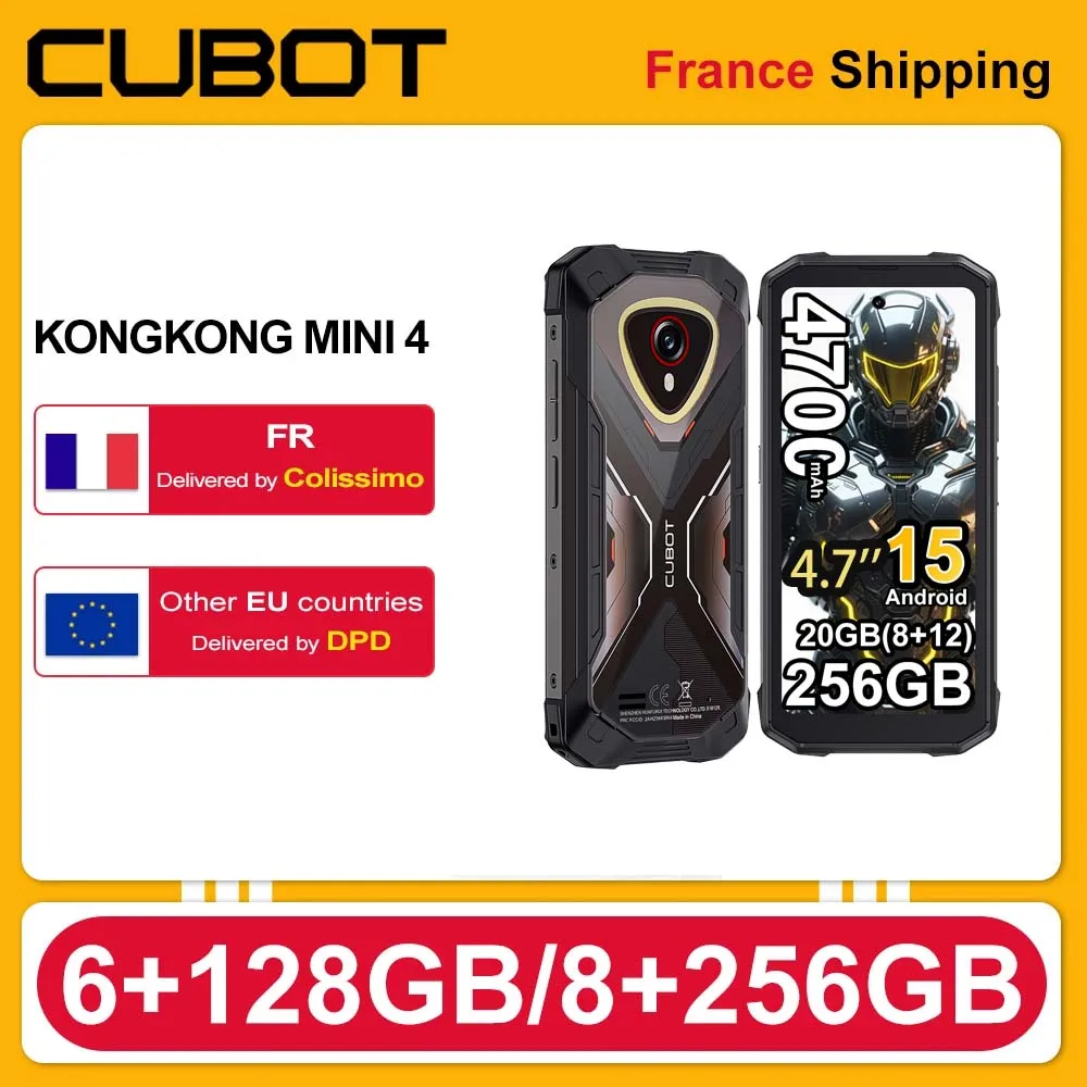 Cubot KingKong Mini 4, smartphone robuste sous Android 15, écran 4,7 pouces, 90 Hz, batterie 4700 mAh, 6 Go + 128 Go ou 8 Go + 256 Go, NFC, appareil photo 48 MP, lampe torche pour le camping