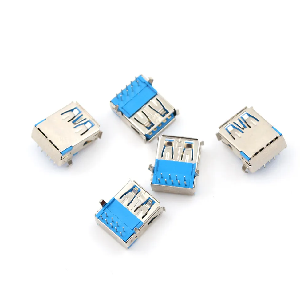 New 5Pcs USB 3.0 Type A Female Right Angle 9Pin DIP Socket PCB Solder Connector