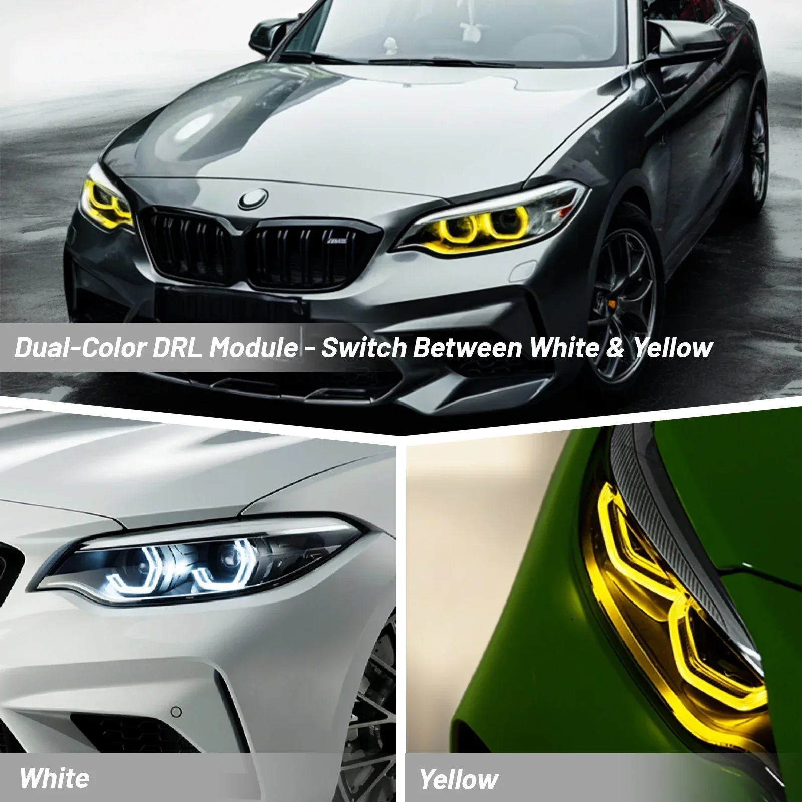 For BMW 2 series M2 M2C F22 F23 F87 Dual-Color DRL Module yellow and white LED panel daytime running light