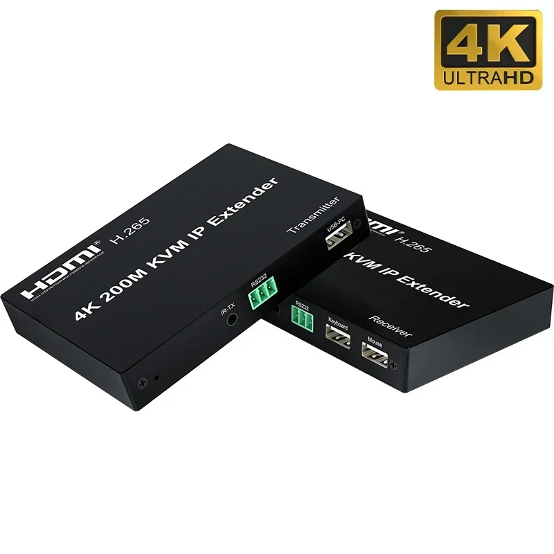 4K 200M KVM Extender over IP HDMI USB KVM Extender by Rj45 Cat5e/6 Support 1 TX to Many RX via Network Switch for Mouse Keyboard