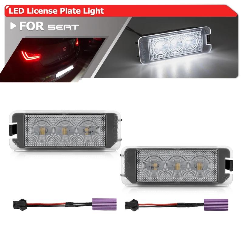 2PCs Canbus Error Free SMD White Led License Plate Lights For Seat Ibiza FR Cupra MK4 6J Altea XL