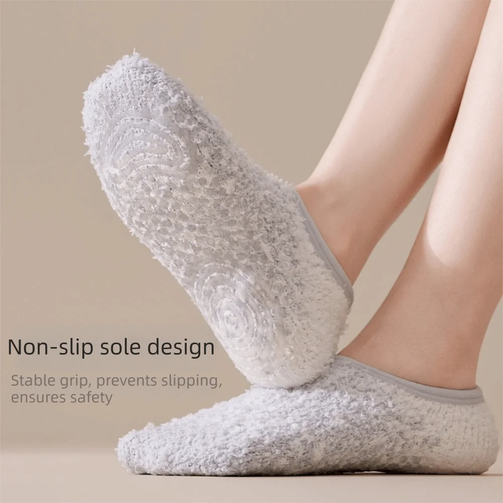 Hipster Silicone Grip Coral Fleece Socks Soft Thickened Fleece Socks Low Tube Design Winter Warm Fuzzy Floor Socks Home Use