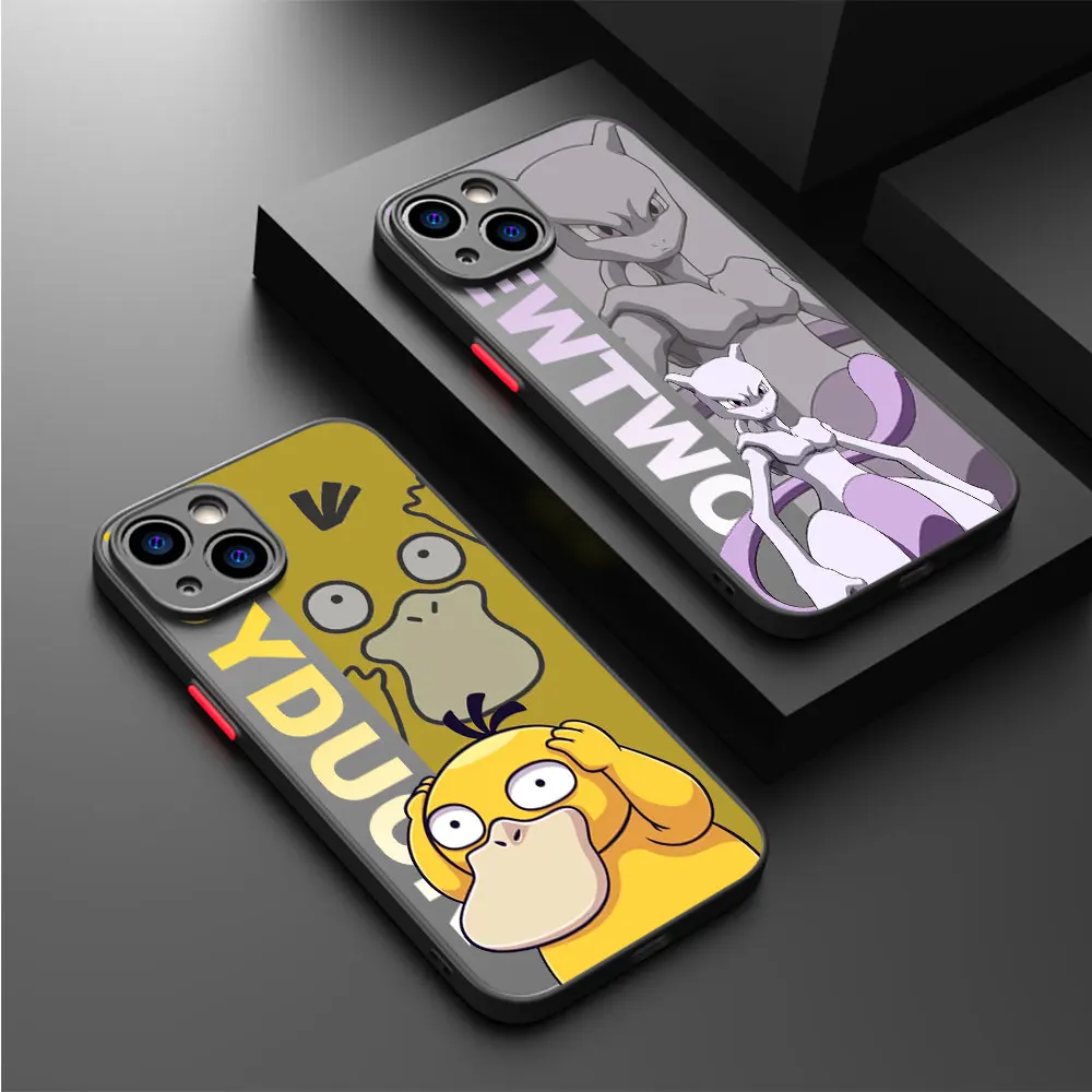 Pokemon Pikachu Gengar Case For Apple iPhone 15 14 13 11 12 Pro 7 XR X XS Max 8 Plus 6 6S SE 2022 14Pro Black Matte Phone Funda