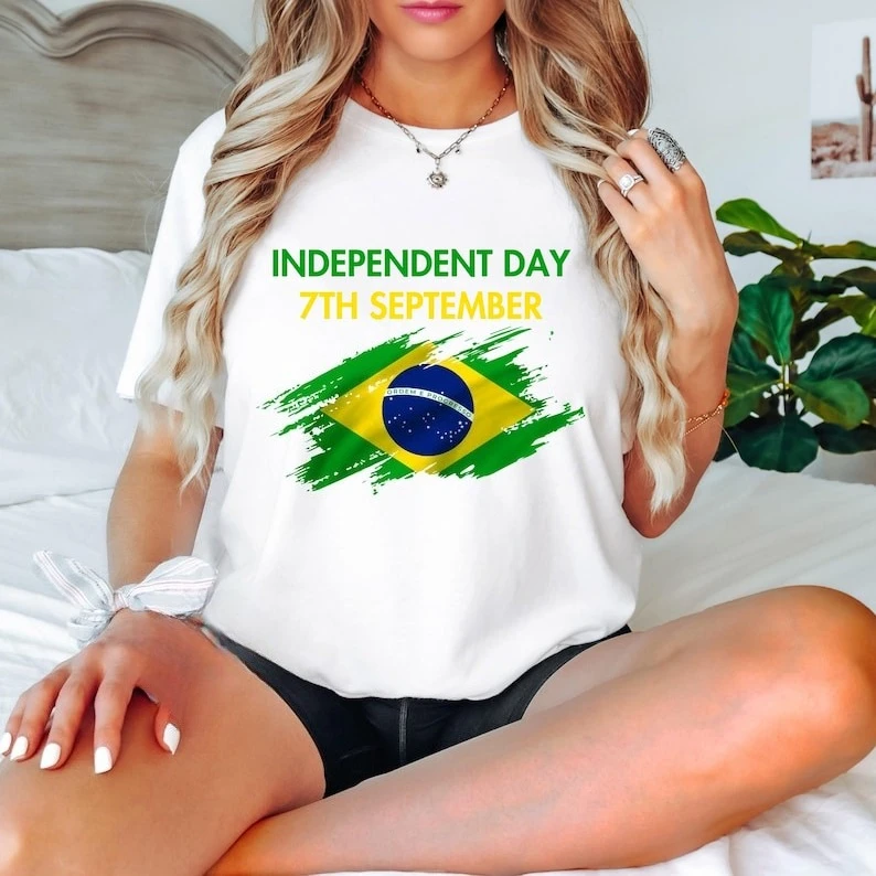 

Brasil Independence Shirt Brazil Flag Day Tee Brazilian Gift Born To Be Brilliant Unisex National Day Apparel Casual Cotton Top