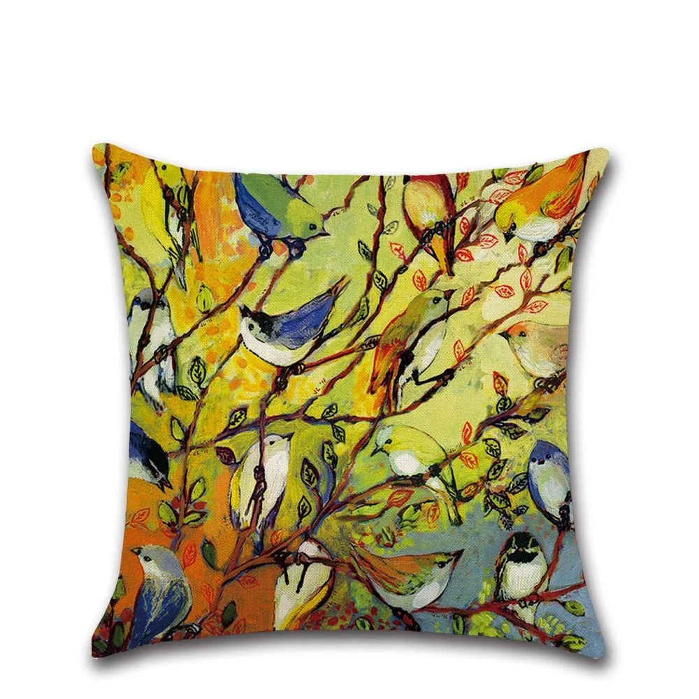 CIFBUY 1Pcs Bird Branch Pattern Cotton Linen Cushion Cover 45x45cm Decorative Throw Pillow Case for Car Home Sofa