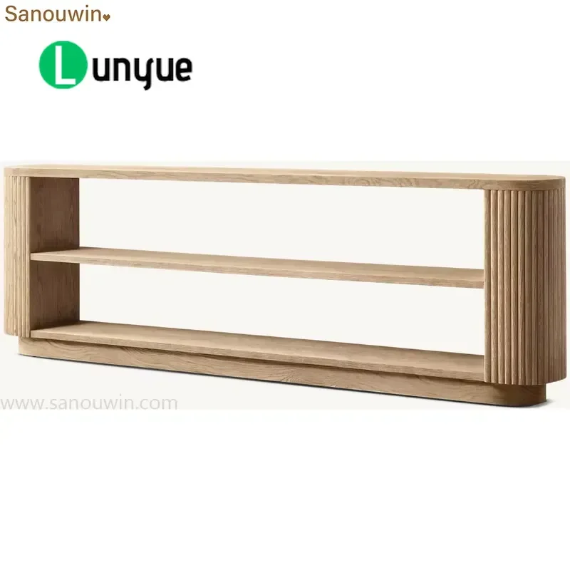 Modern Oak Porch Table with Grooved Wood Grain and Storage Rack for Living Room Hallway Entryway Furniture