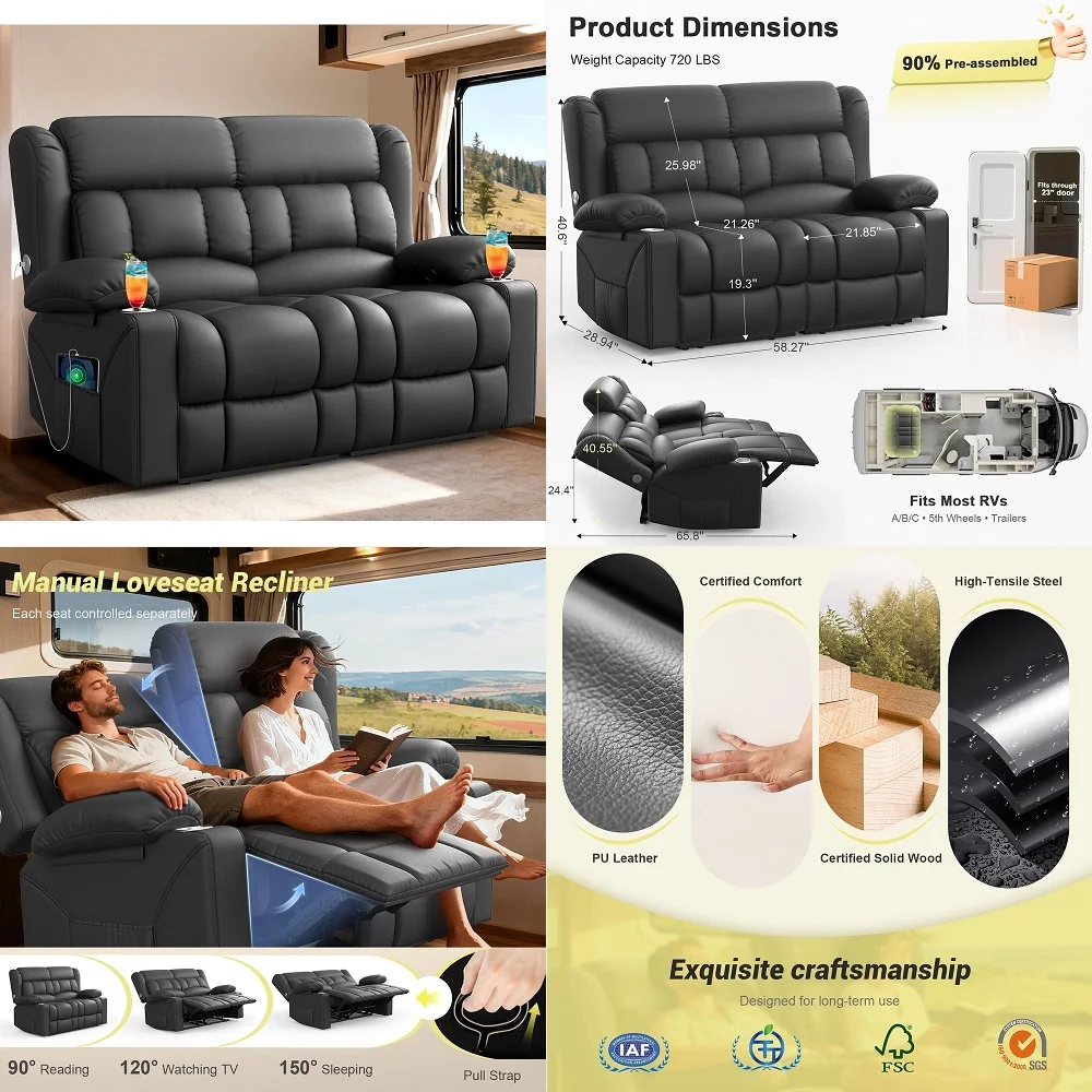 

Convertible Loveseat Sleeper Sofa with Cup Holders amp Phone Holder, Futon Couch with Pull Out Bed and Adjustable Backrest, Mod