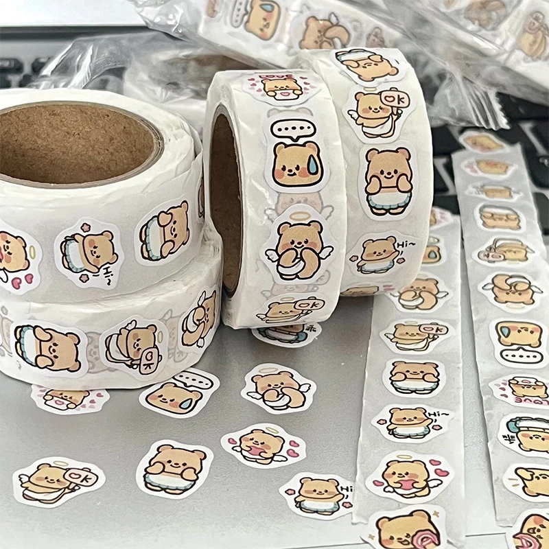 500Pcs/roll Cute Round Seal Stickers Rolls Stickers Graffiti Luggage Stickers Toys