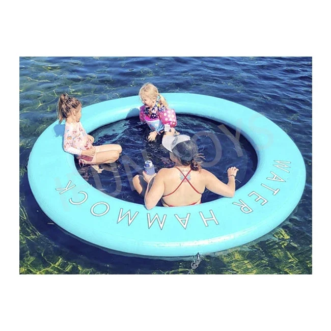 Round Inflatable Water Hammock Floating Platform Swimming Pool Mat With Mesh Dog Ramp