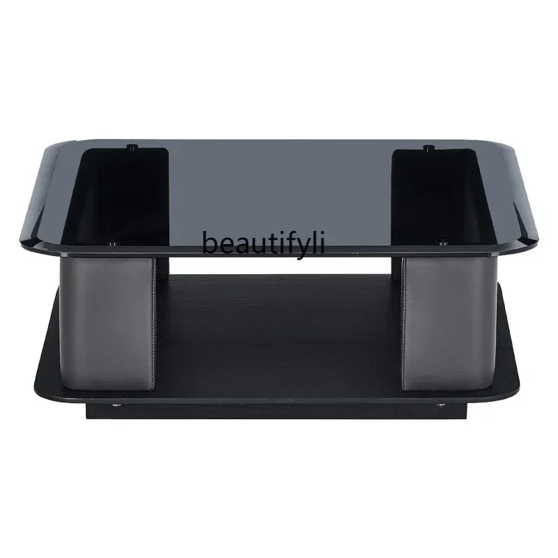 

LXItalian minimalist living room glass coffee table side table combination, modern minimalism/leather artSSS