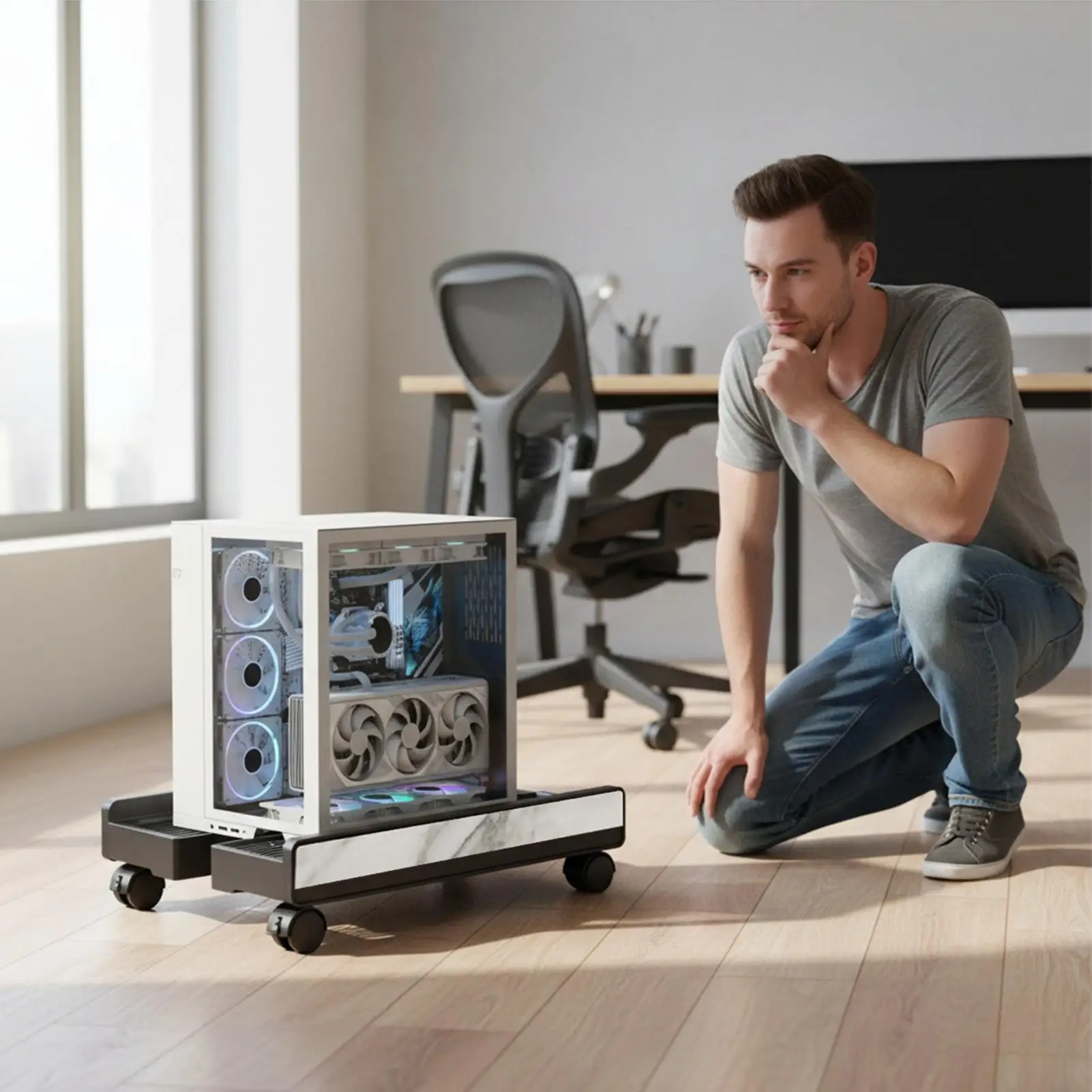 

Computer Tower Stand Adjustable Rolling Cart With Brake Wheels CPU Cart For Workplace Laptop Printer Monitor Game Room Storage