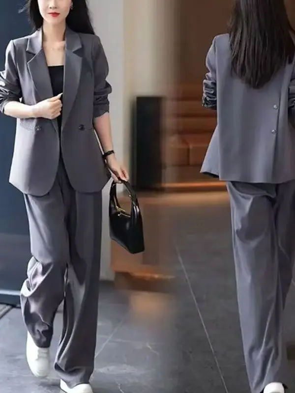 plus Size Suit Set Women's Loose Slimming Wide Leg Pants Two Piece Set Spring Fashionable Professional Female Workwear