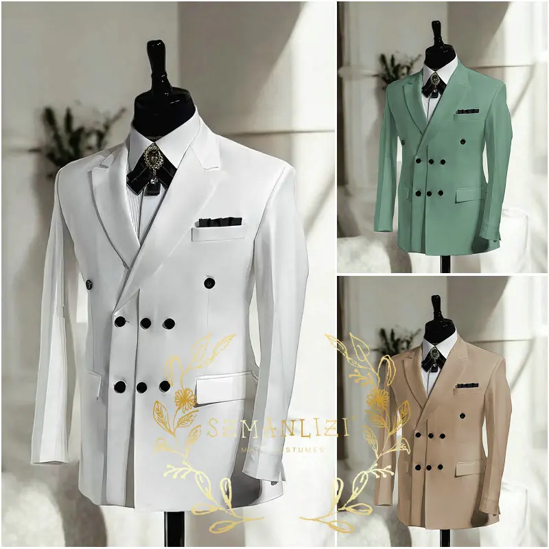 

Wedding Men Suits Jacket Gentlemen Double Breasted White Peaked Lapel 1 Piece Coat Outfits Blazer Outwear Terno Business