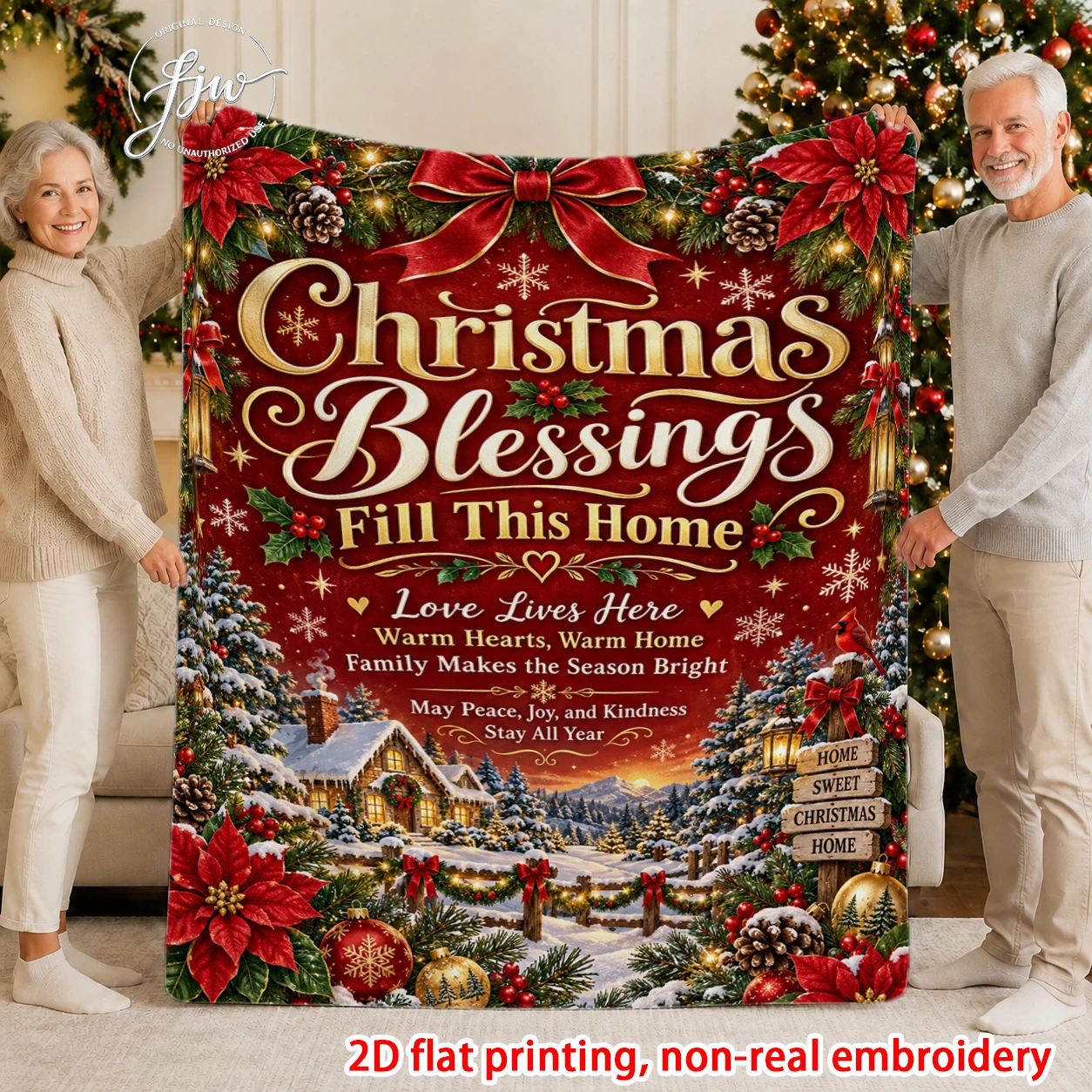 1pcs Christmas Blessings Home Throw Blanket Warm Winter Holiday Home Decor Blanket for Family and Loved Ones