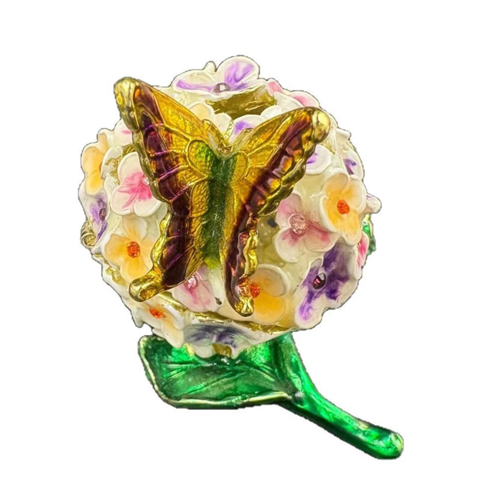 Butterfly on Hydrangea Trinket Box Butterfly Flower Bundle Jewelry Box Collectable Floral Ball Enamel Box