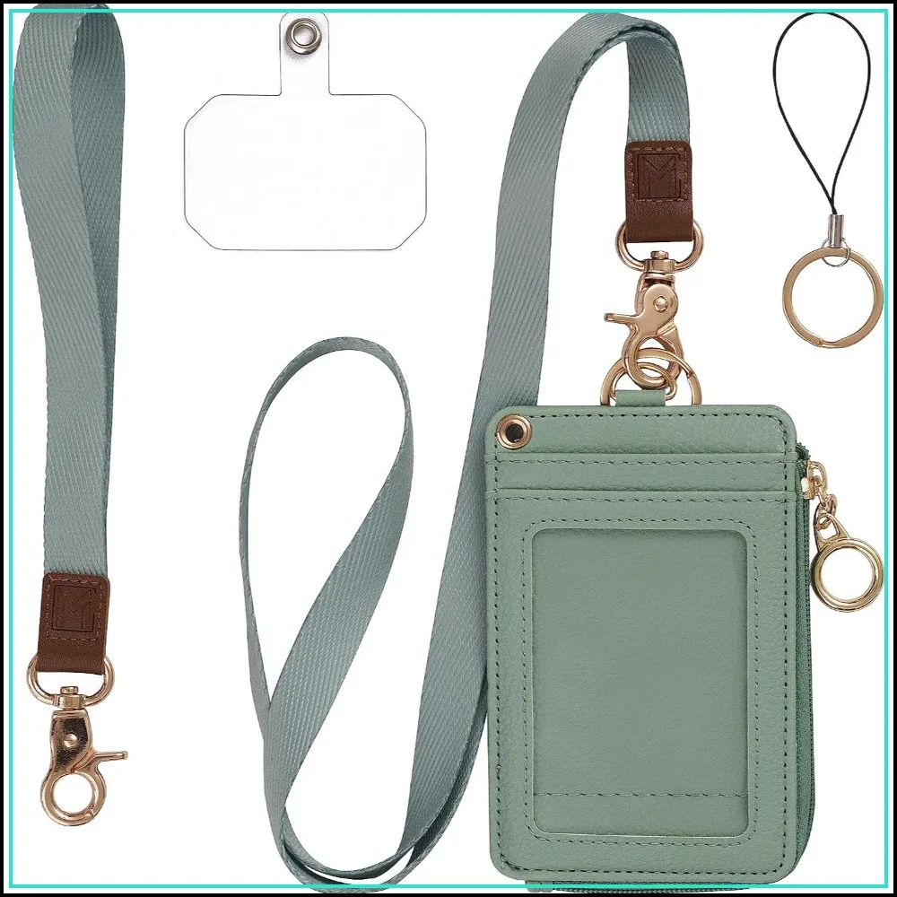 Cartera 2 en 1 con cordón y tarjetero de identificación - Cartera pequeña de pulsera con cremallera para mujer, con bolsillo para tarjetas y cordón para teléfono, correa de muñeca para oficina y profesores