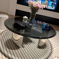 Italian Light Luxury Floating Coffee Table for Home Use, Round Tempered Glass, Designer Style, 1:1 Restoration, High Quality