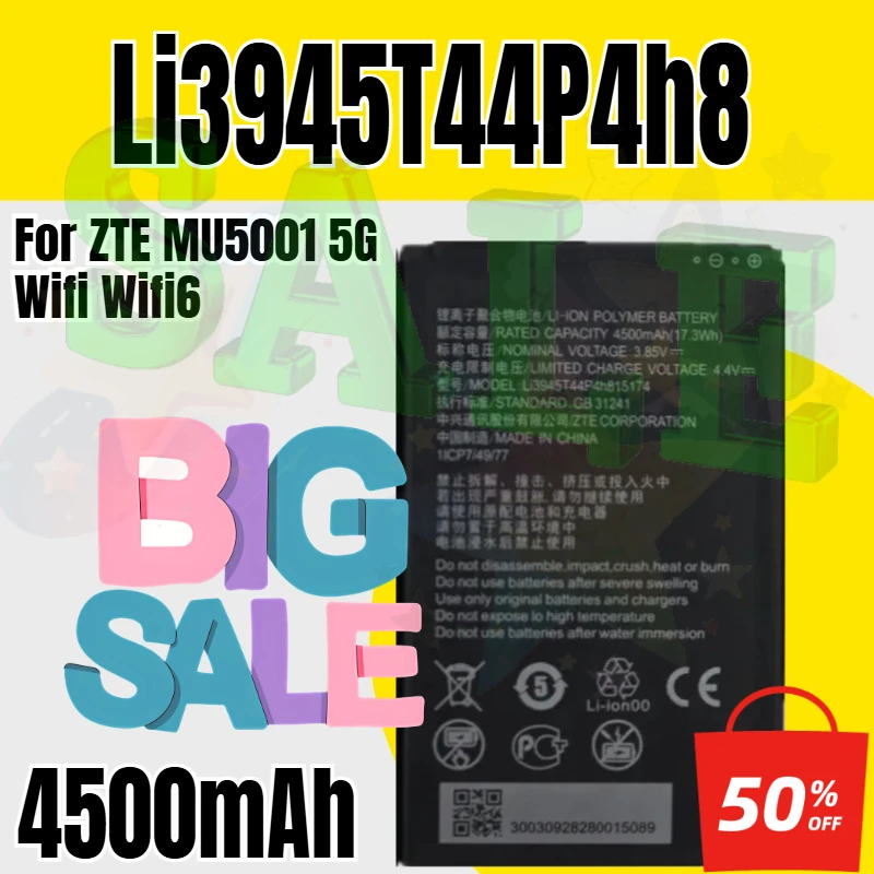 SWZY Li3945T44P4h815174 Battery for ZTE MU5001 5G Wifi Wifi6 Portable Wireless Router Battery Bateria 4500mAh
