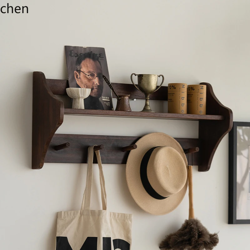 

YXY Solid Wood Coat Rack Bedroom Entrance Wall-Mounted Storage Rack Clothes Hook Wall Shelf Rack