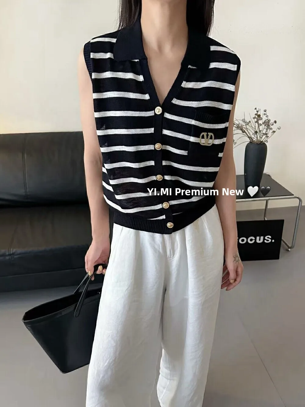 Cárdigan de punto coreano Sle Ne Ice Silk Svel para mujer, chaleco versátil adelgazante, Top para el verano de 2025 de Mi Yaka Man