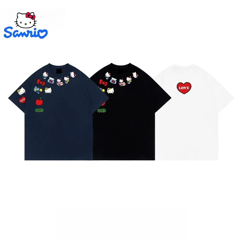 تي شيرت هالو كيتي كبير الحجم مطبوع عليه تنفس بأكمام قصيرة تي شيرت إبداعي سانريو صيفي جديد للرجال والنساء للأزواج هدية علوية متعددة الاستخدامات