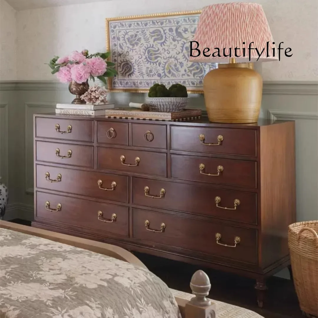 

American solid wood retro wall dresser bedroom bedside bucket cabinet bedside storage fashion