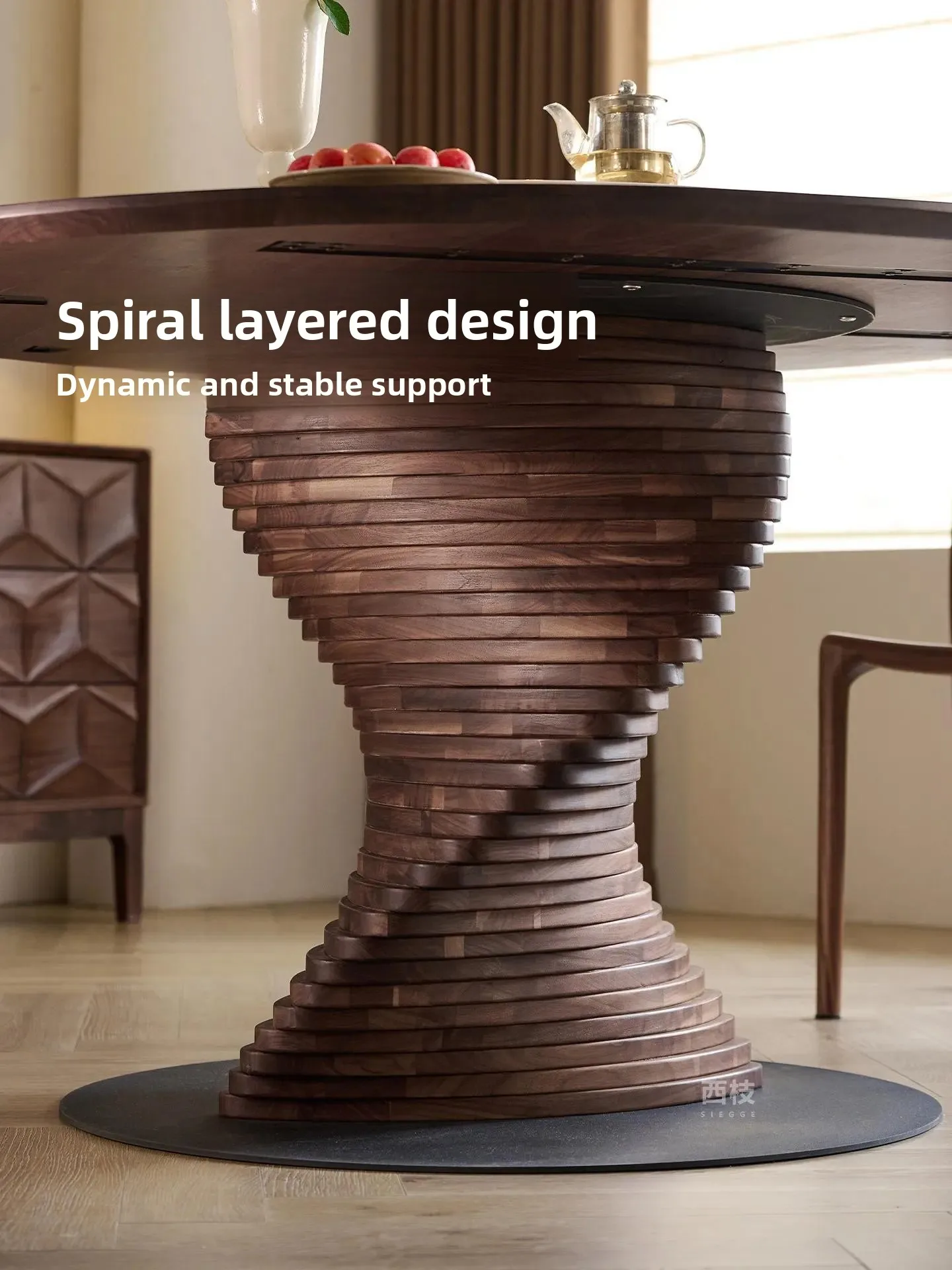 North American Black Walnut Round Solid Wood Designer Round Table Medium Antique Household Dining TableX15