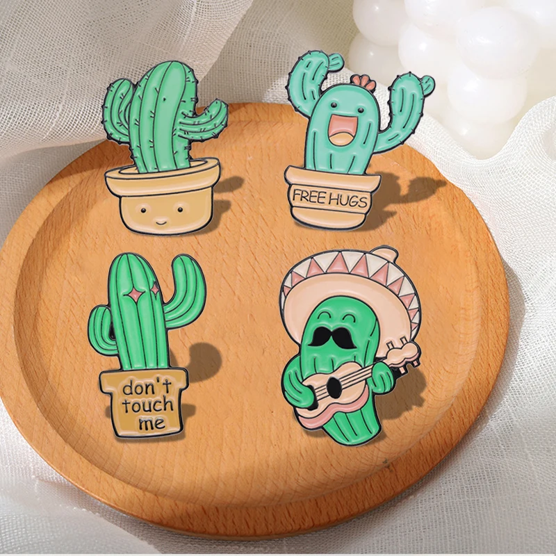 Pins Custom Don't Touch Me Brooches Lapel Badges Green Plants Guitar Concert Funny Jewelry Gift for Friends Cute Cactus Enamel