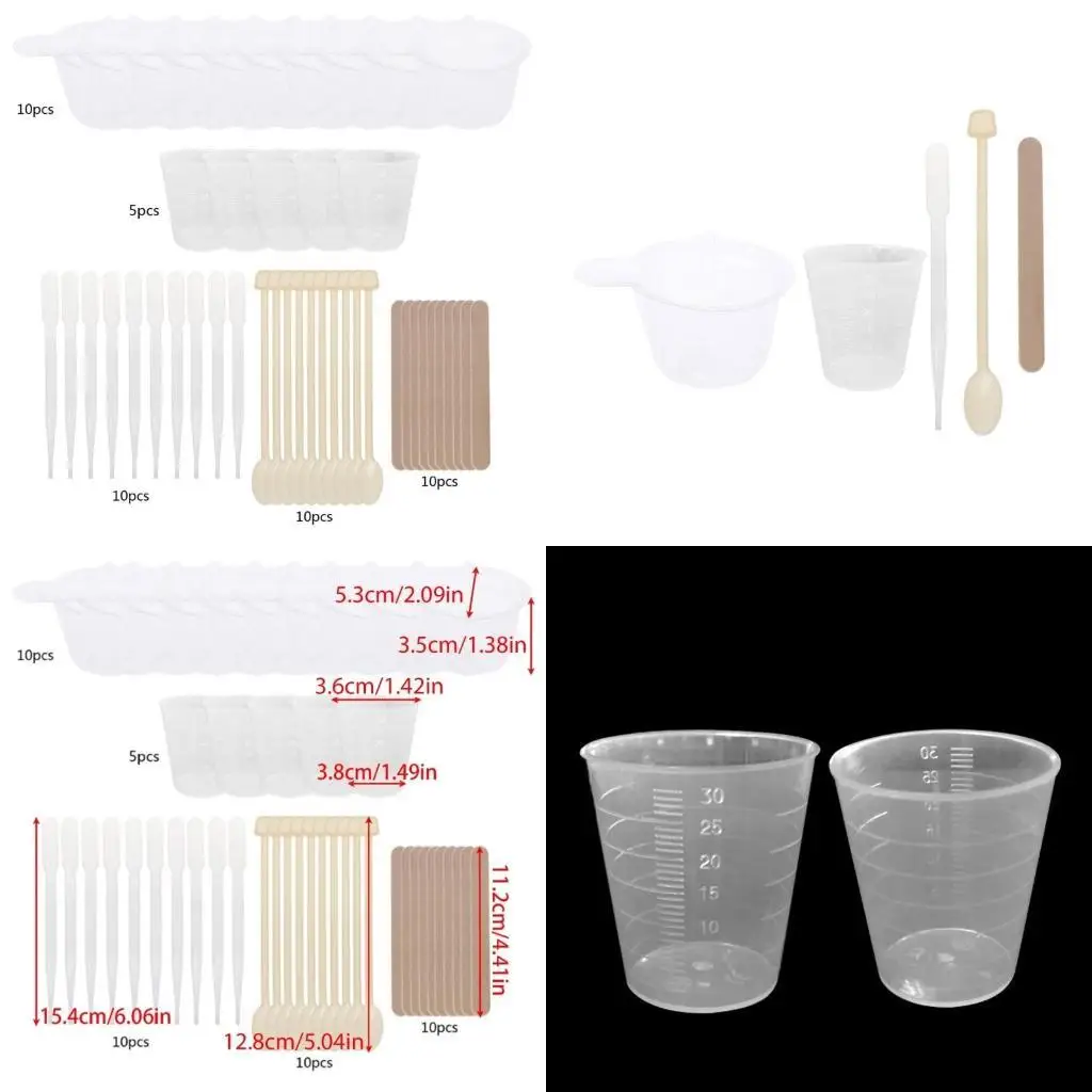 

J78F Набор мерных чашек и деревянных палочек для перемешивания Чашки для смешивания Соломенные ложки Эпоксидная смола Смешанные
