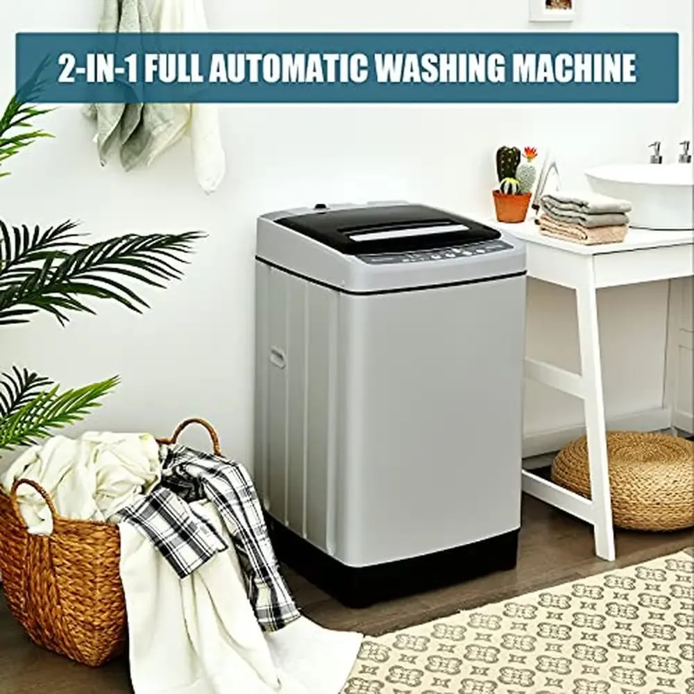 Compact Full-Automatic Mini Washer & Spin Dryer 1.5 Cu.Ft Capacity Laundry Machine with 8 Programs & Stainless Steel Drum