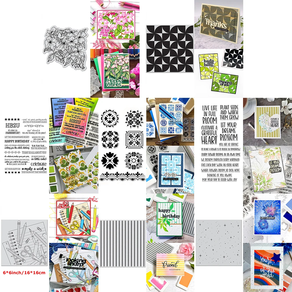 Twinkling Stars Quadrants Background Clear Stamps Birthday Plant Sentiments Flower Seal Silicone Stamps DIY Scrapbooking 2023
