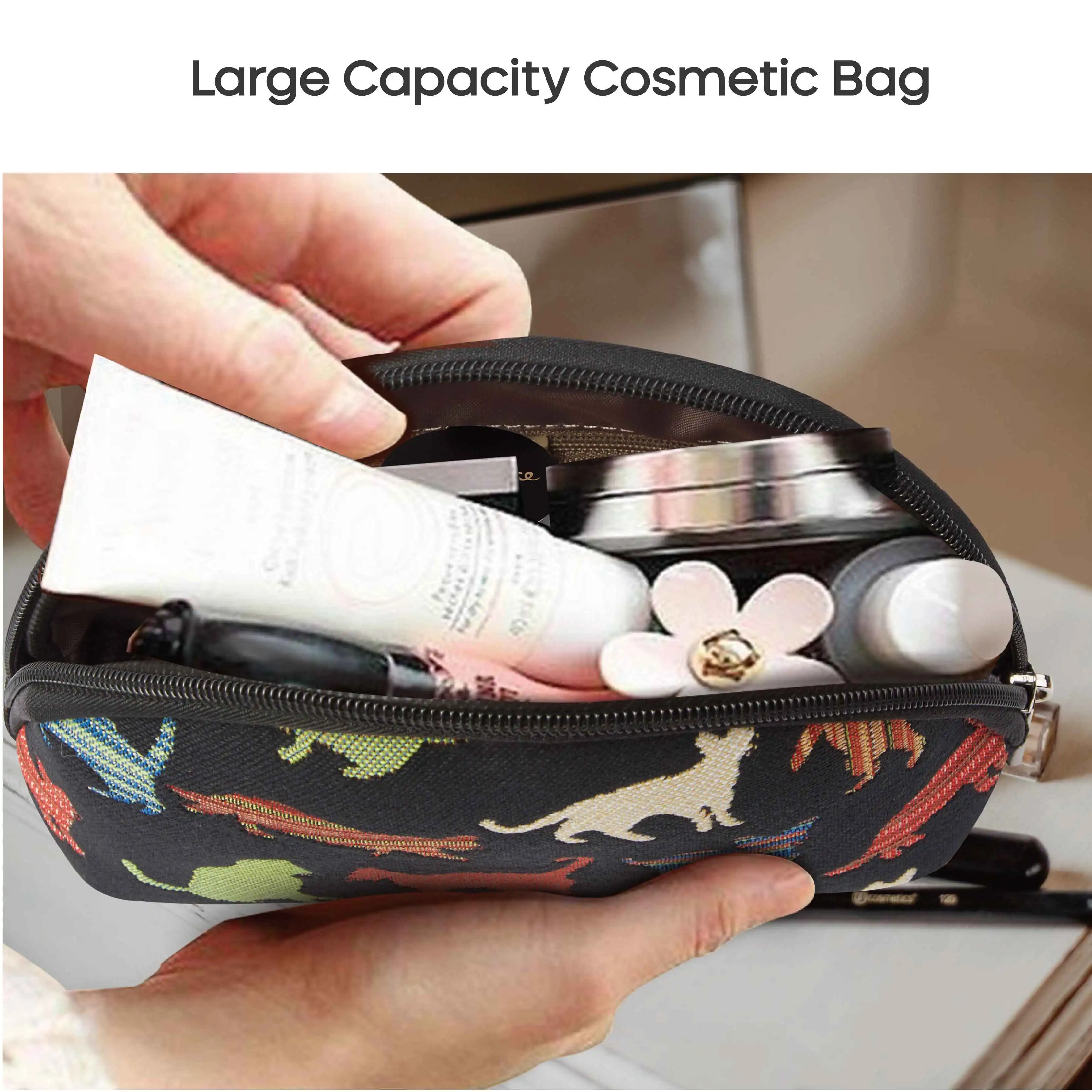 SAJA Tapestry Makeup Bag Tas Makeup Wanita Perjalanan Kucing Cute Pola Hewan Makeup Tas Tas Tas Makeup Dompet Tas Makeup Kecantikan Wanita Tas Ritsleting Segel Kain Jacquard