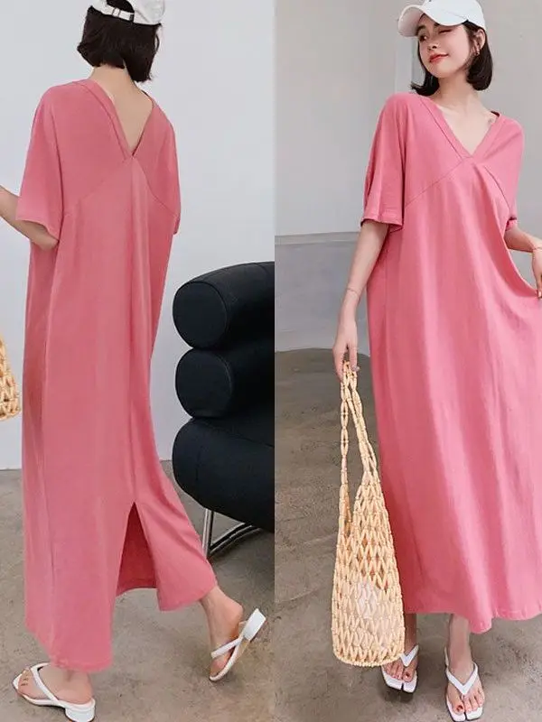 Grande taille 300 Pou Long Dr femmes été nouveau Sle 200 Pou coréen ample genou longueur ort-Sve t-shirt Dr