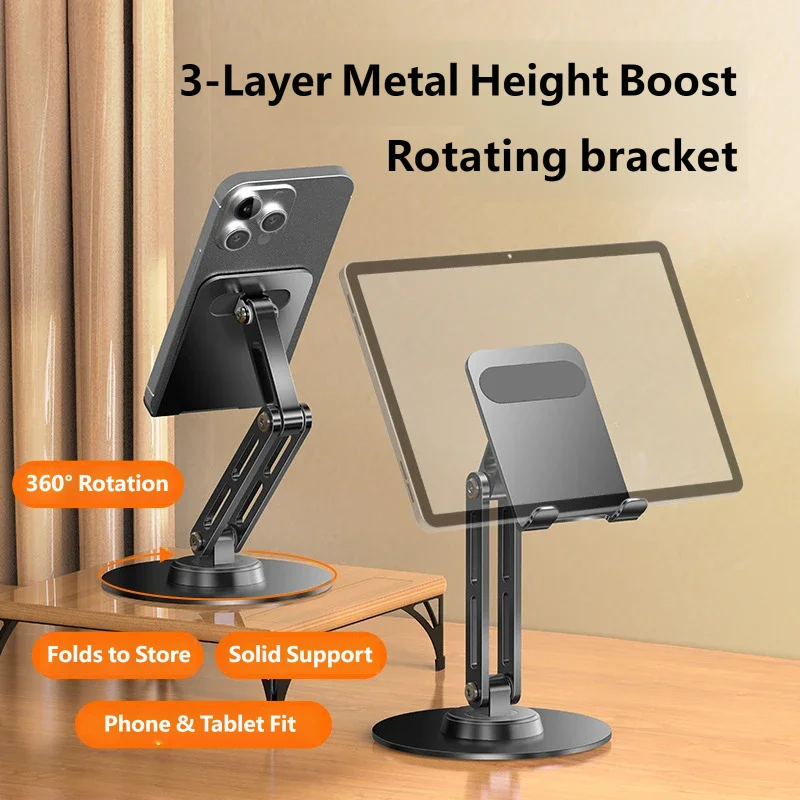 Pro 360° Rotating All-Metal Foldable Phone Tablet Stand, Desktop Holder for Lazy Viewing & Live Streaming, Portable for Bed Sofa