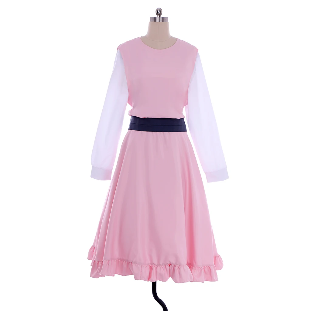 애니메이션 코무기 코스프레 코스튬 성인 여성 핑크 드레스, 상의 및 벨트 유니폼, 할로윈 카니발 파티 풀 슈트