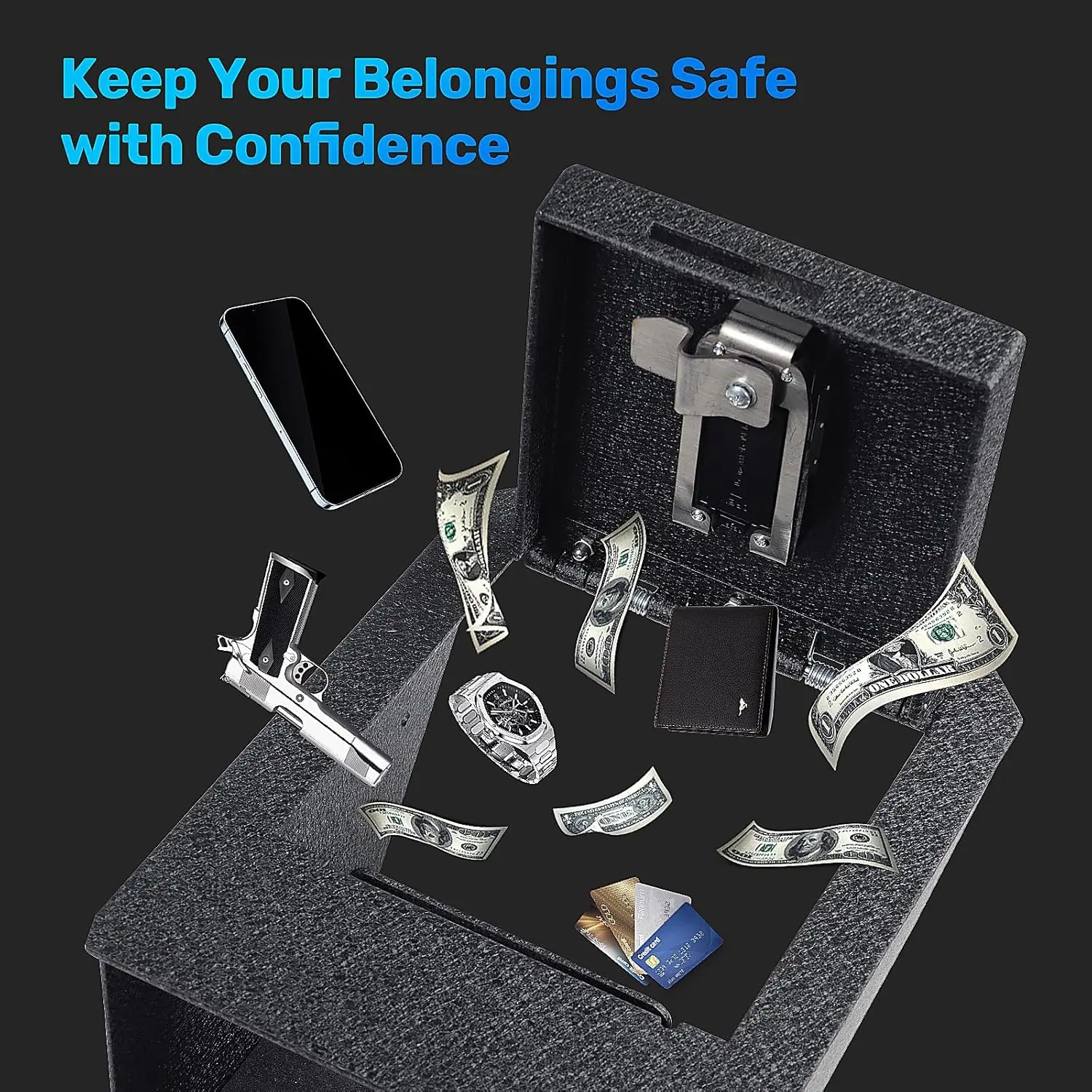 Fingerprint Center Console Safe Lock Box for Telsa Cybertruck 2024 2025,Carbon Steel Pickup Gun Safe Vault Console Storage Inter