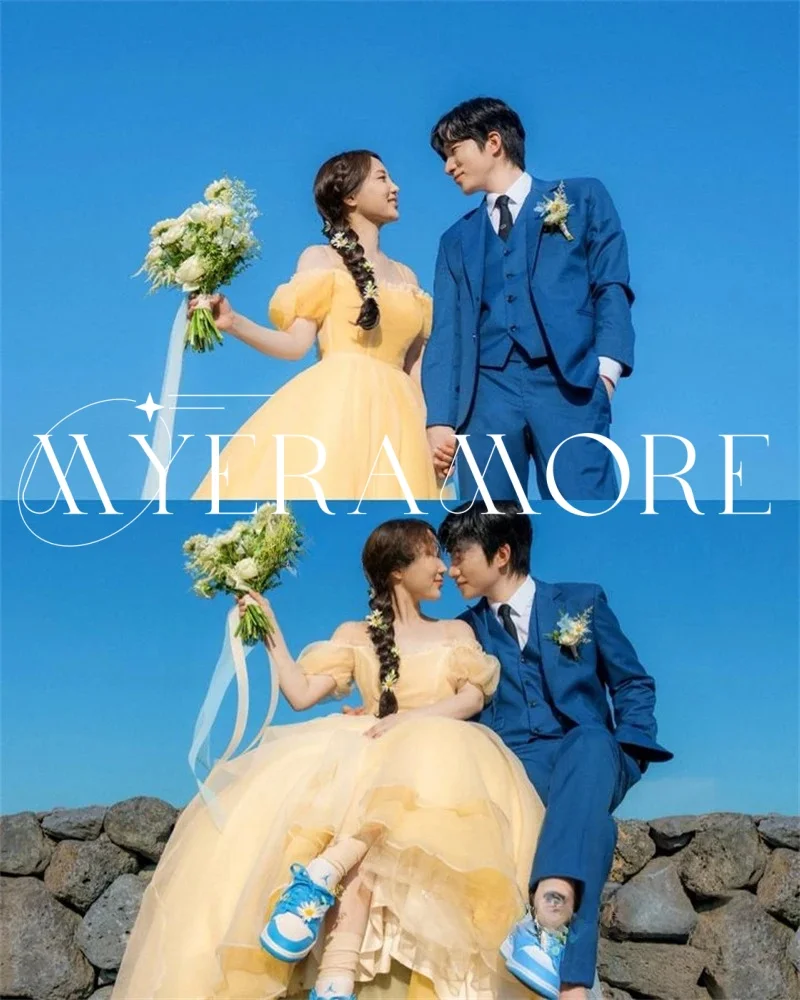 ชุดแต่งงานทรงเอไลน์ผ้าทูลล์แบบนางฟ้า ชุดเจ้าสาวเปิดไหล่ แขนพอง ชุดราตรีสำหรับงานพิธีการ  ชุดออกงาน  สามารถสั่งตัดได้