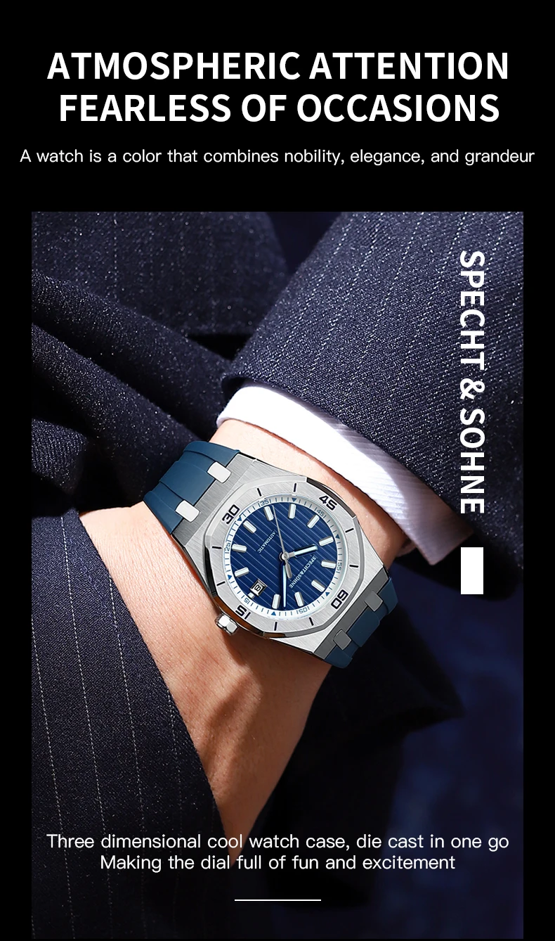 Specht&Sohne New Classic Men's Watch 50M Waterproof Luminous Sapphire Crystal Blue Automatic Mechanical Watches Reloj Hombre S7404c846cbf94e0aa34a5fbf4383566b9
