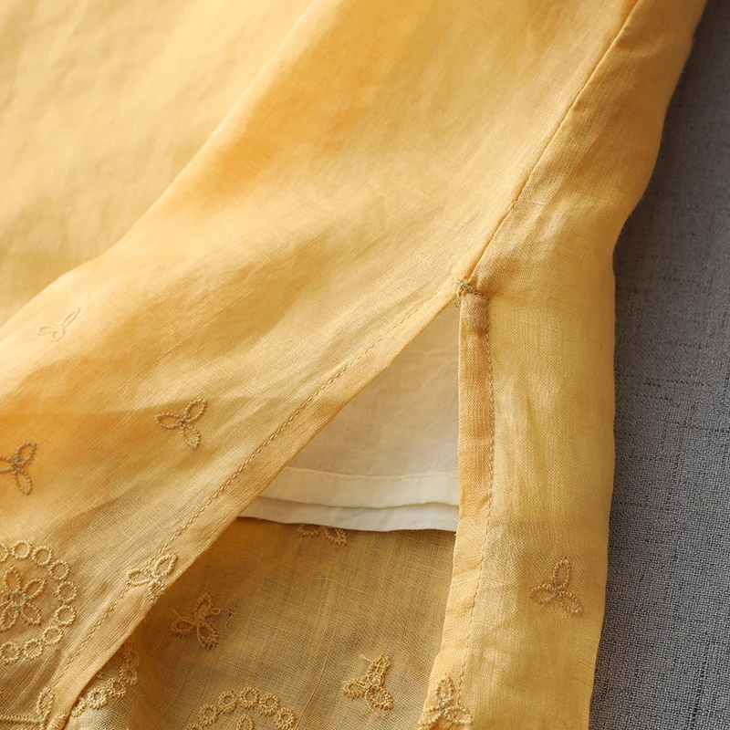 Ming Dynas Sle Longueur Moyenne Brodée Soie irt Chinois Sle Col Oblique Léger Respirant Double L...