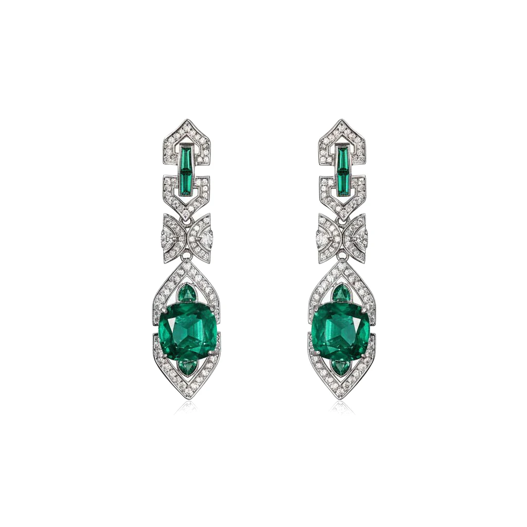 

Art Deco Style 4.5ct Artificial Cushion Emerald Drop Earrings 925 Sterling Silver Fine Jewelry for Women's Wedding Party Gift