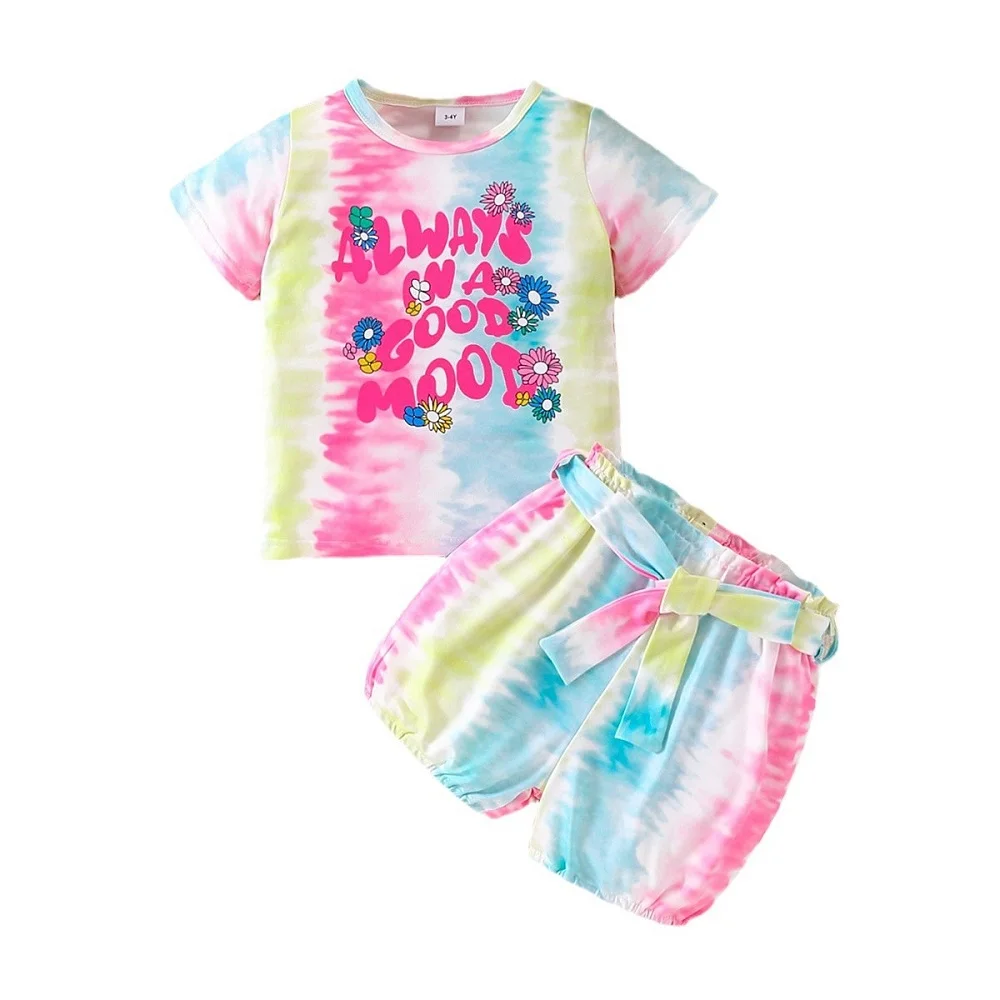 

Summer Boutique Toddler Girls' Clothes Short-Sleeved Lettered Daisy Pattern Printed Colorful Stretch Shorts Milk Silk