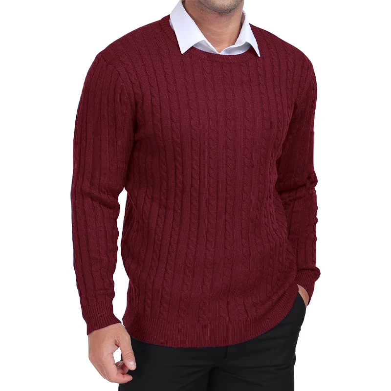 Classic Crewneck Cable Knit Sweater Long