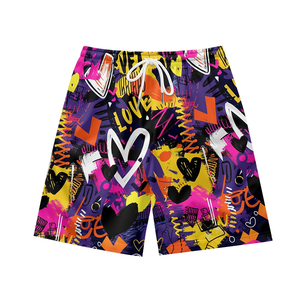 100% Polyester All Over Printing Custom Men's Shorts Summer Men Anime Shorts pantalones casuales Heart printing