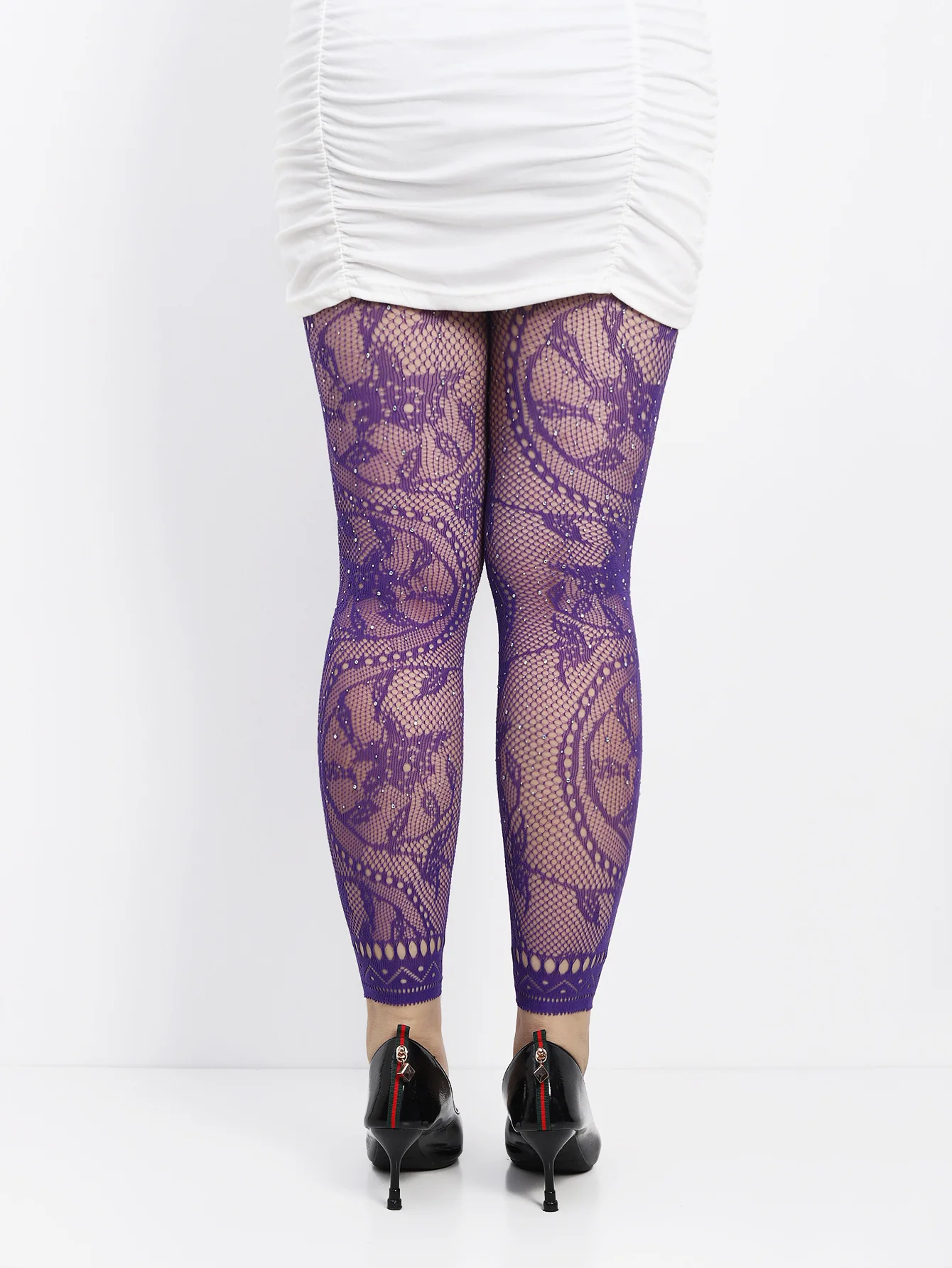 Damen-Strumpfhose mit hoher Taille, glitzerndem Strass-Fischnetz, fußlose Strumpfhose, Leggings, farbiges Retro-Stil-Muster für 45–85 kg Gewicht – Detail 33