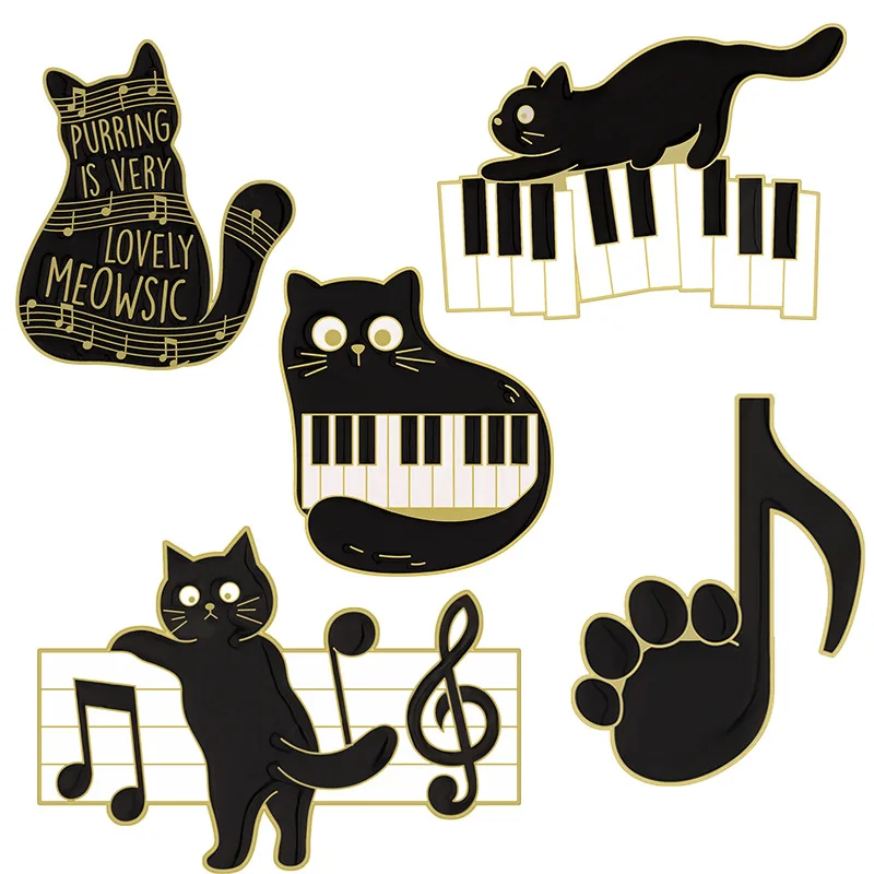 Cartoon Series Cat Pendant Punk Style Piano Notes Animal Charm DIY Necklace Piano Notes Instrument Accessories