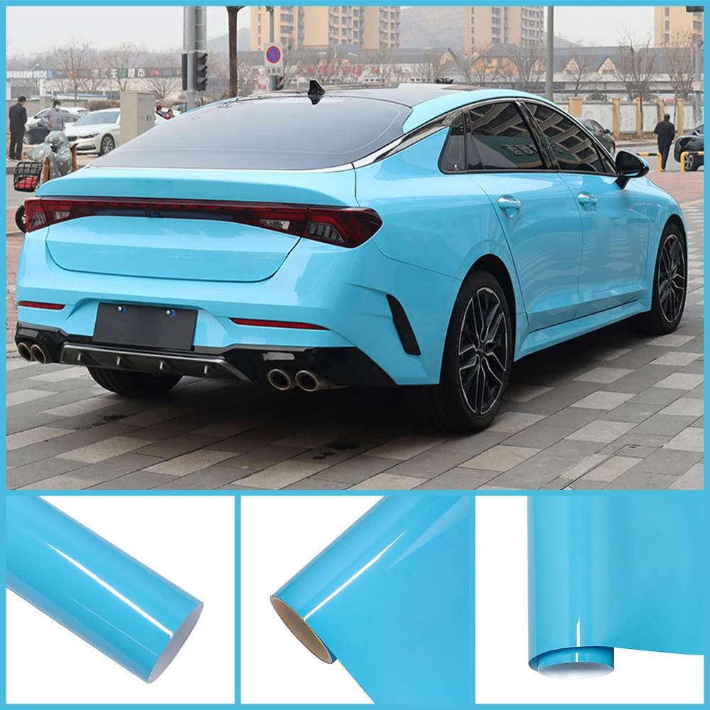 

Premium Glossy Sky Blue PET Wrap Vinyl Film Car Whole Body Decal Color Change DIY Protective Cover Film Sticker Auto Accessories