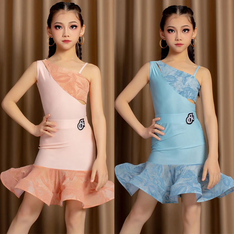 

Summer Slanted Shoulder Latin Dance Competition Dress Girls Latin Dance Costume Children'S Performance Dancing Wear SL12413