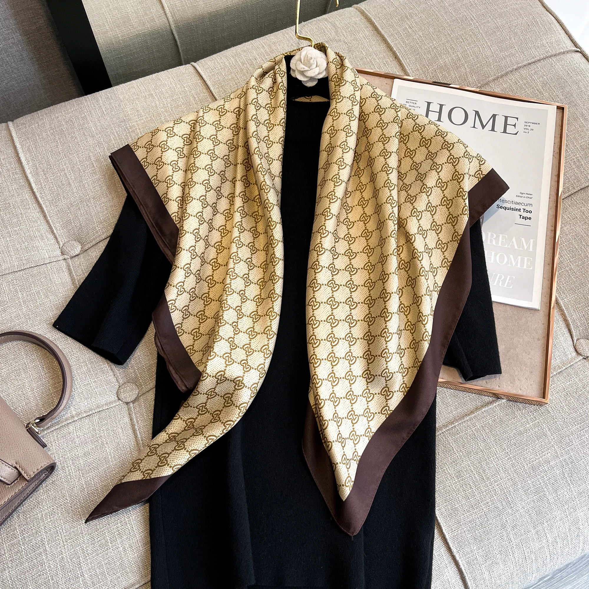 New 90cm Design Elephant Horse Twill  Silk Scarf Luxury Brand Square Scarves Women Hijab Scarf Foulard Neckerchief Bandana