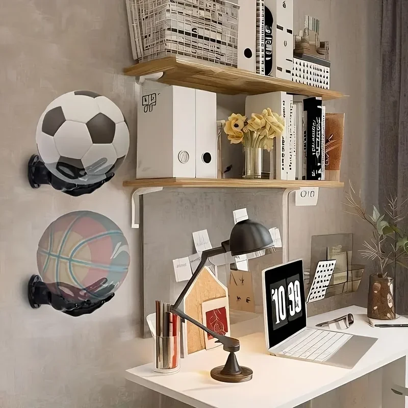 حامل كرة مثبت على الحائط، أرفف حائط على شكل راحة اليد، رف تخزين لعرض كرة السلة وكرة القدم والكرة الطائرة وحرف ديكور المنزل